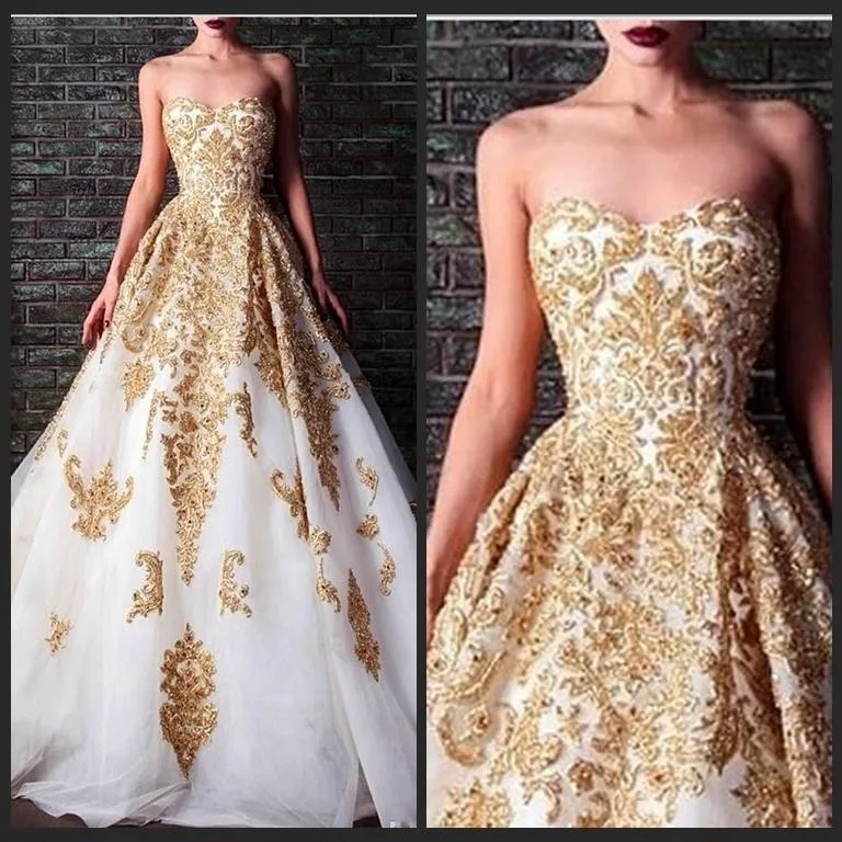 2016 Вечерние Платья Рами Кади Милая Бисером Кристалл Ударением Белый И Золотой