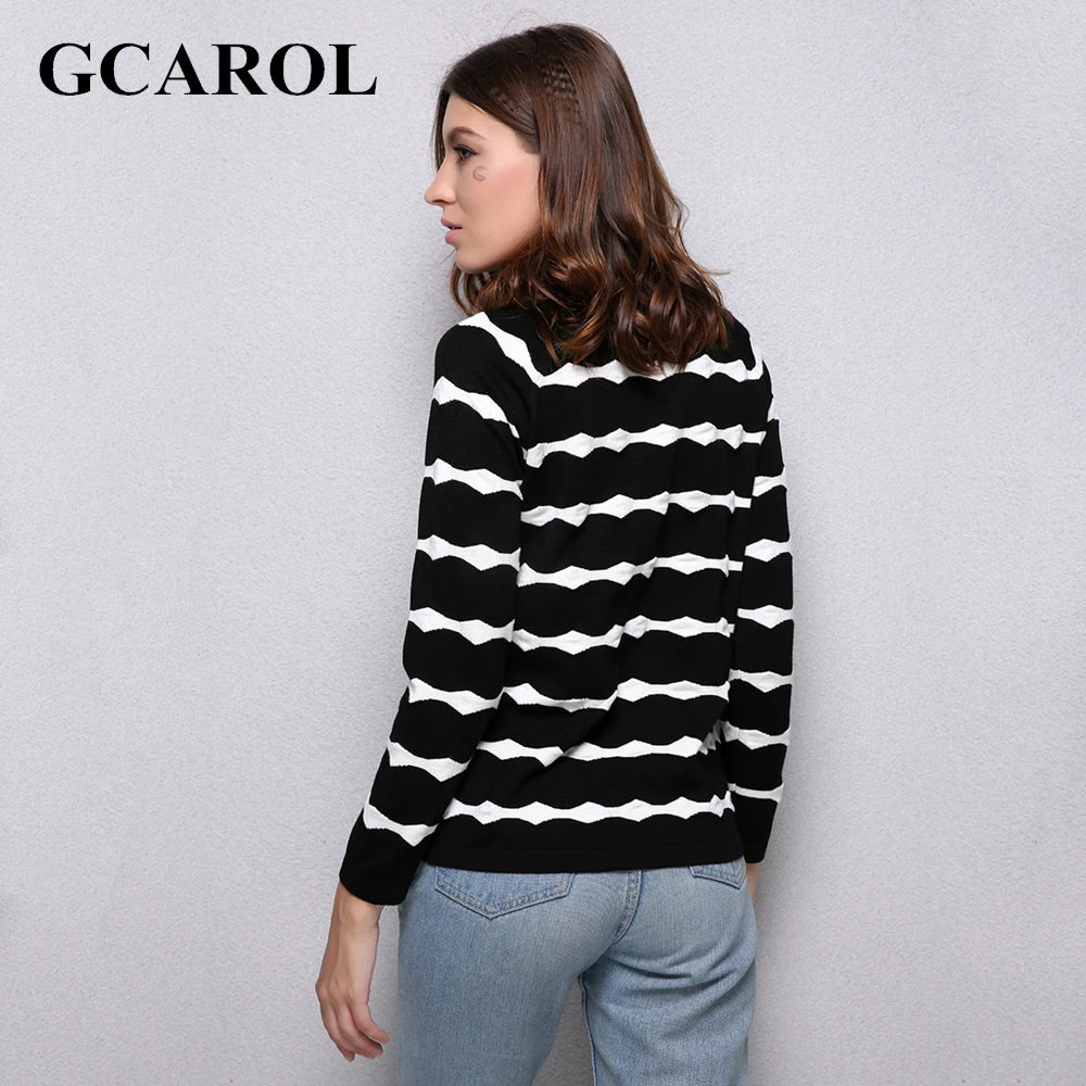 GCAROL Fall Winter New Wave White Striped Women Sweater High Quality Stretch Knitted Pullover Casual Basics Perfect Knit Tops | Женская