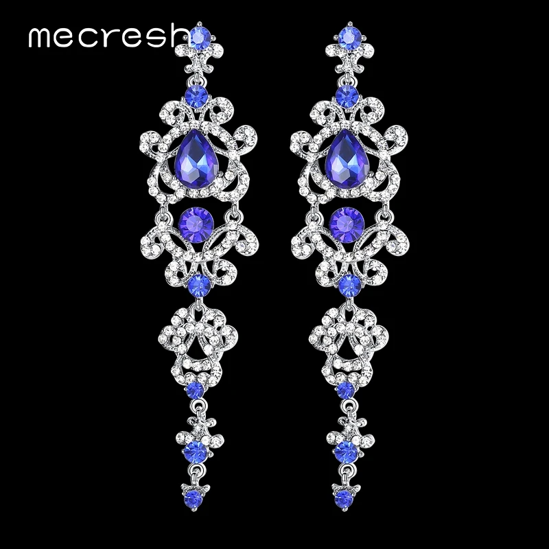 Mecresh синий/серебристый Цвет Люстра хрустальные длинные серьги для Для женщин