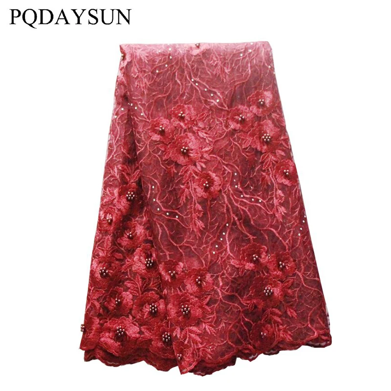 African Lace Fabric High Quality Beads Embroidery Nigerian Tulle Mesh 5 yards for Wedding Party |