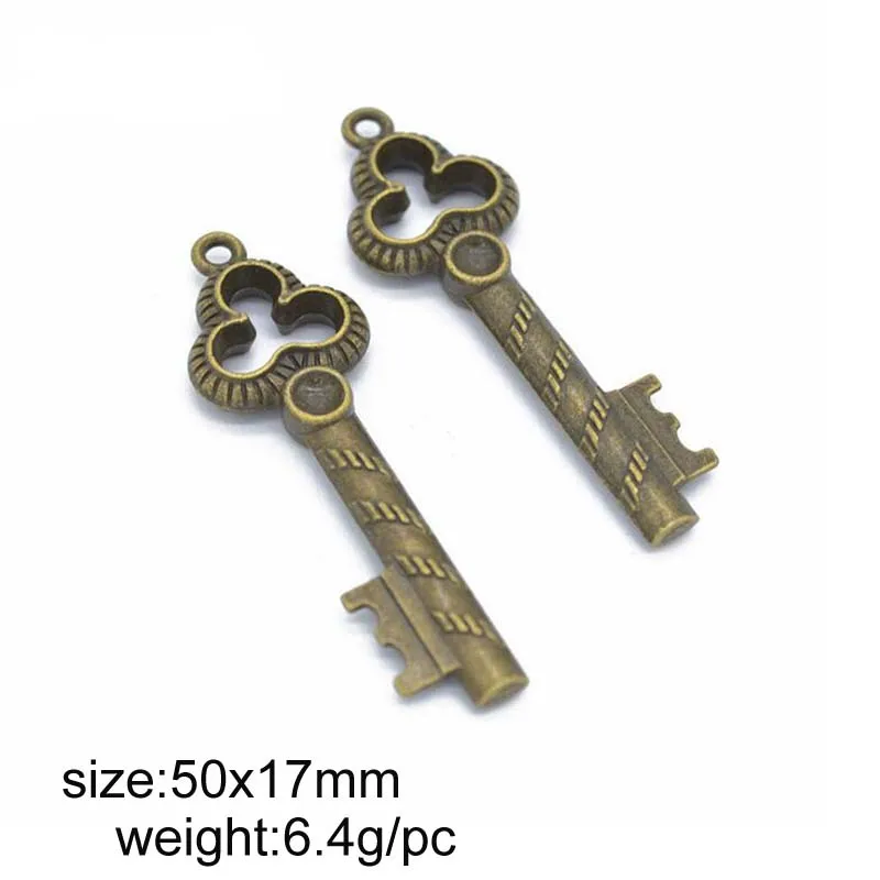 

15pcs/lot 50x17mm Antique Bronze Alloy Key Charms Fit For Jewelry Making