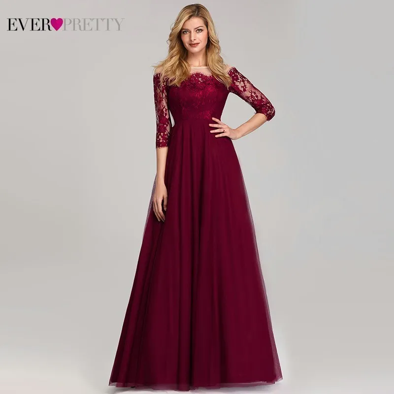 Элегантные Бордовые Платья для подружки невесты Ever Pretty Lace o-образным вырезом