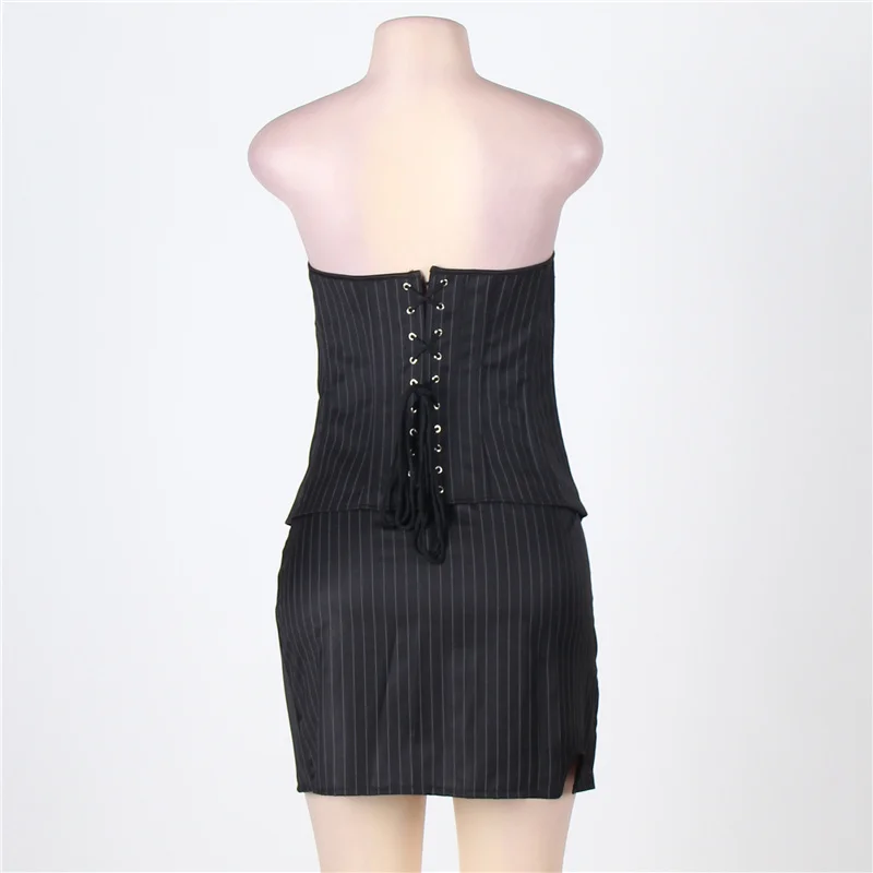 AJ2826 Office Lady Pinstripe Corset With Skirt Zipper Slim High Waist Plus Size Corpete Set Drop shipping Faja Moldeadora Mujer | Женская