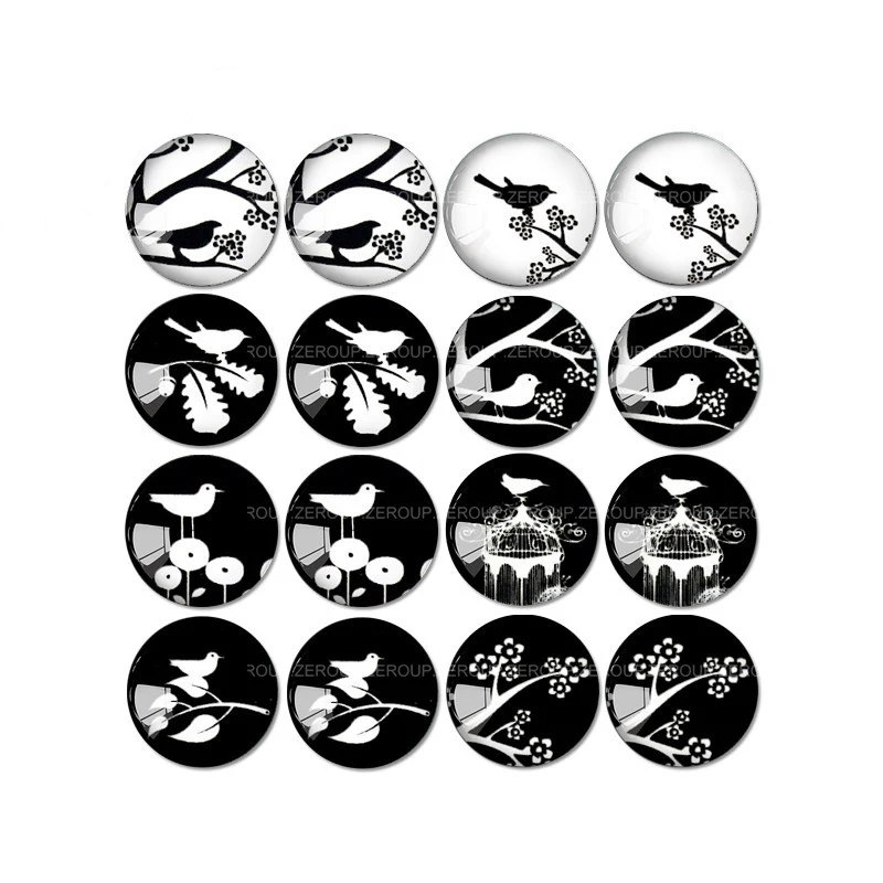 

ZEROUP 16pcs Round Glass Cabochon Cat and Bird Pictures Mixed Pattern Fit Base Earring Setting for Jewelry Flatback TP-034-ER-3