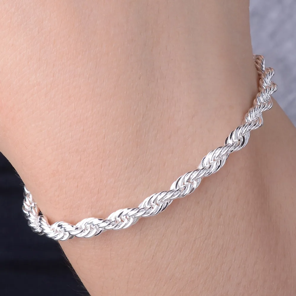 1PC High Quality Silver Plated Bracelets Bangles 20cm Flash Twisted Rope Pulseira Jewelry | Украшения и аксессуары