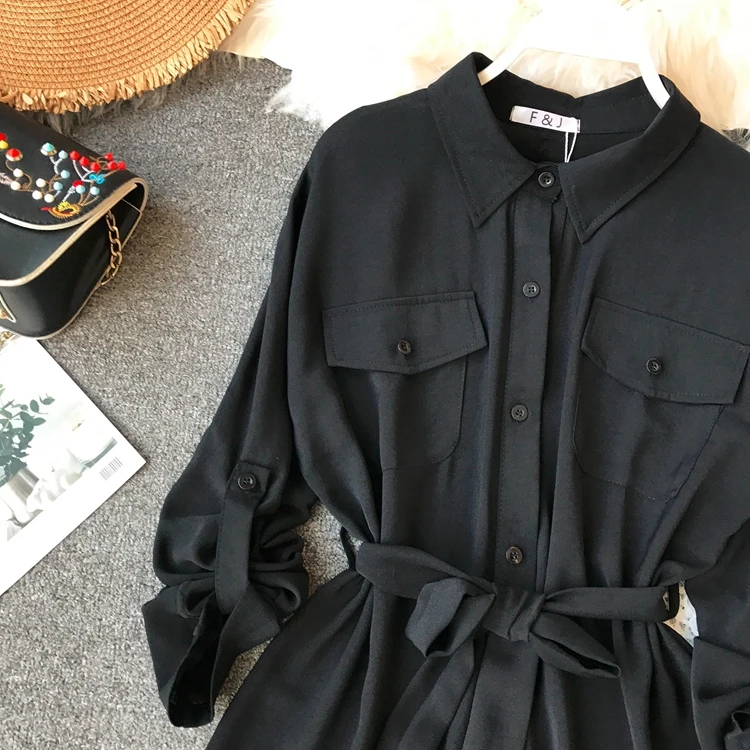 ALPHALMODA, Осенний женский однобортный комбинезон с длинными рукавами, откидной карман, высокая талия, пояс, Женский Повседневный однотонный комбинезон