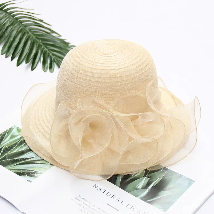 Beige Yellow FS розовая Пляжная Шляпа Fedora, летняя женская элегантная складная шляпа с широкими полями, шляпы от солнца, церковные вечерние шляпы Foppy - Цвет: Beige Yellow