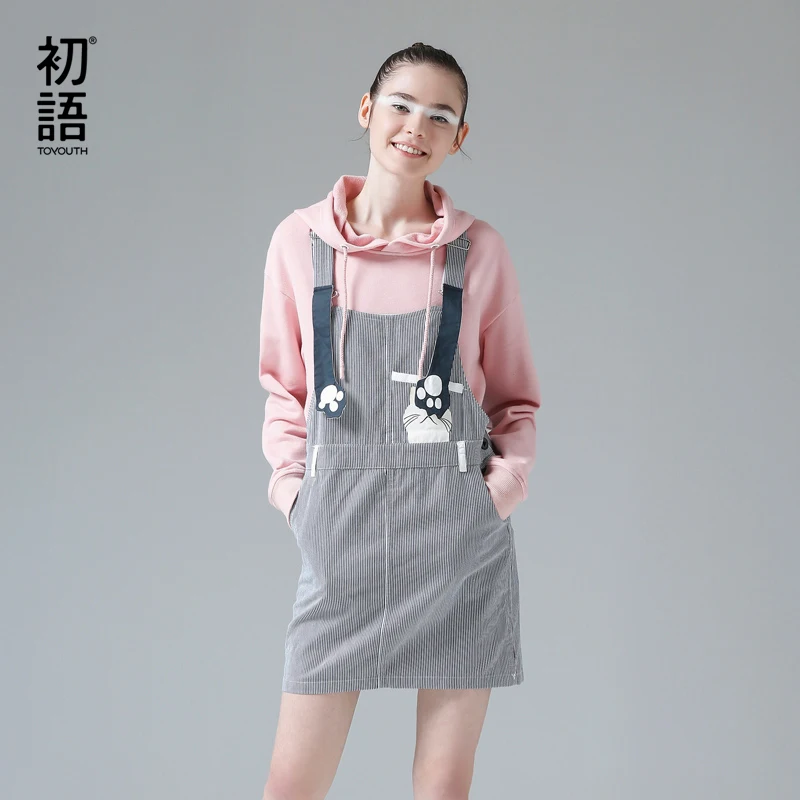 Toyouth летний прибытие женщины чулок dress полосатый cat печати casual dress женская мода гольфы прямо dress