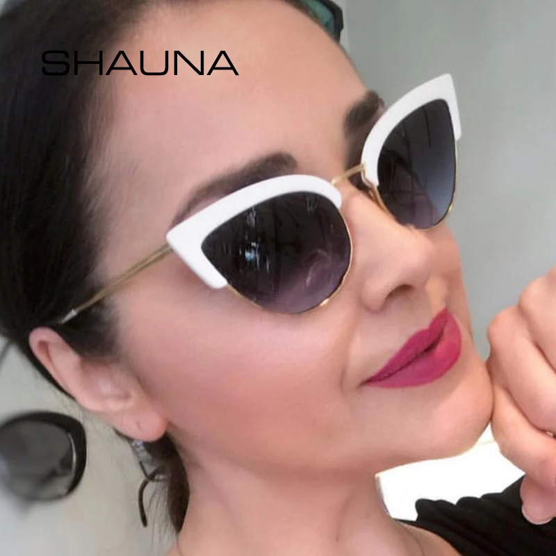 SHAUNA, Ретро стиль, половинная оправа, женские солнцезащитные очки кошачий глаз, модные градиентные солнцезащитные очки, UV400