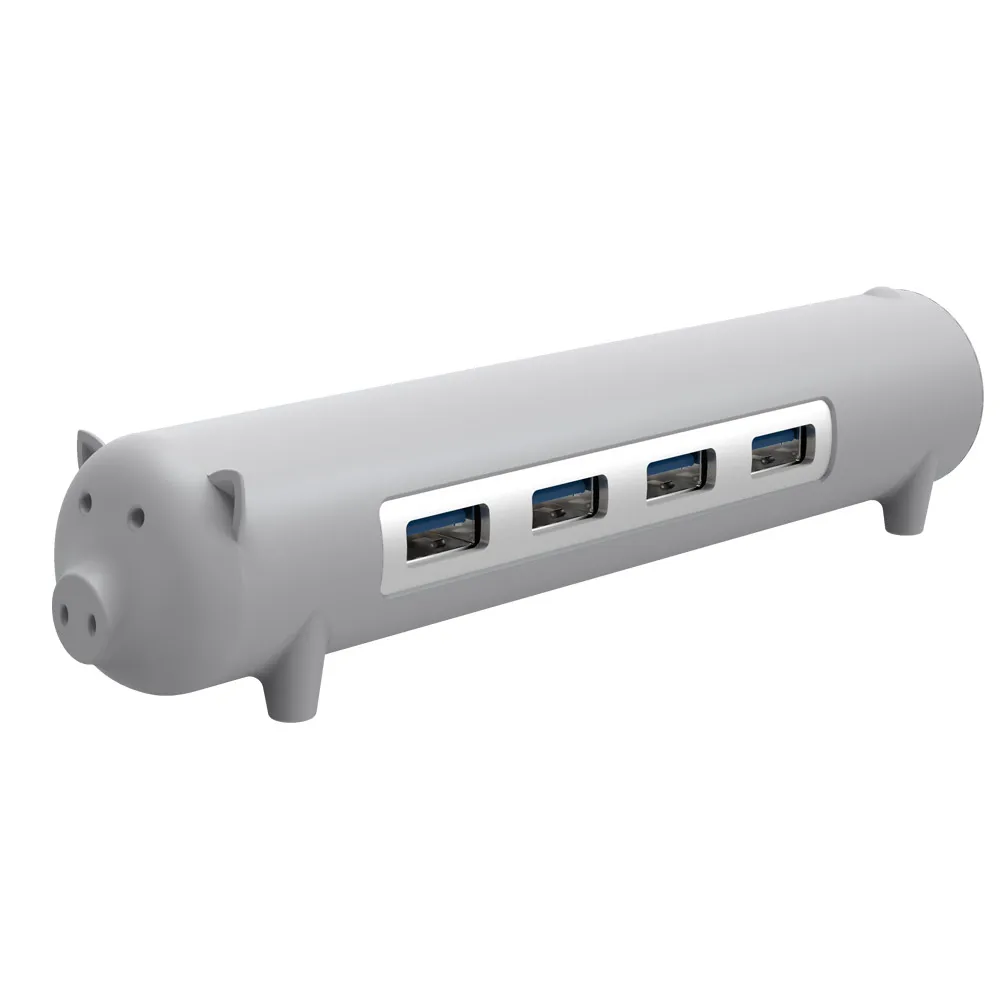 ORICO 4 в 1 Cute Pet-shape HUB для MAC notebook алюминиевый сплав силиконовый кабель для передачи данных 100 см-Серебристый - Цвет: Серый