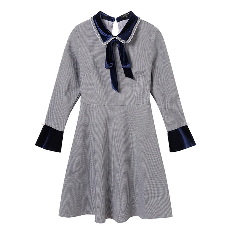 AOFULI L XXXXL 5XL плюс размер платье 2017 женское с длинным рукавом Осень Зима плед печати