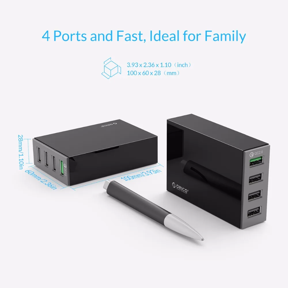 ORICO 4 порта QC2.0 5V2.4A 9V2A 12V1.5A Настольный быстрый USB мобильный телефон зарядное