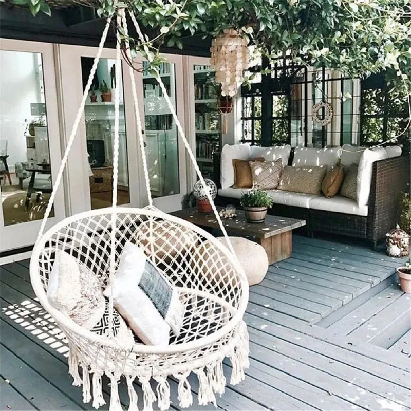 

Nordic Handmade Knitted Round Hanging Hammock Outdoor Indoor Dormitory Bedroom Baby Kids Chair Children Swing Home Decor