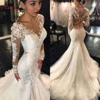 luxury wedding dresses mermaid long sleeve lace beading sequins sexy long bridal wedding gowns 2021 new fashion custom size wd05