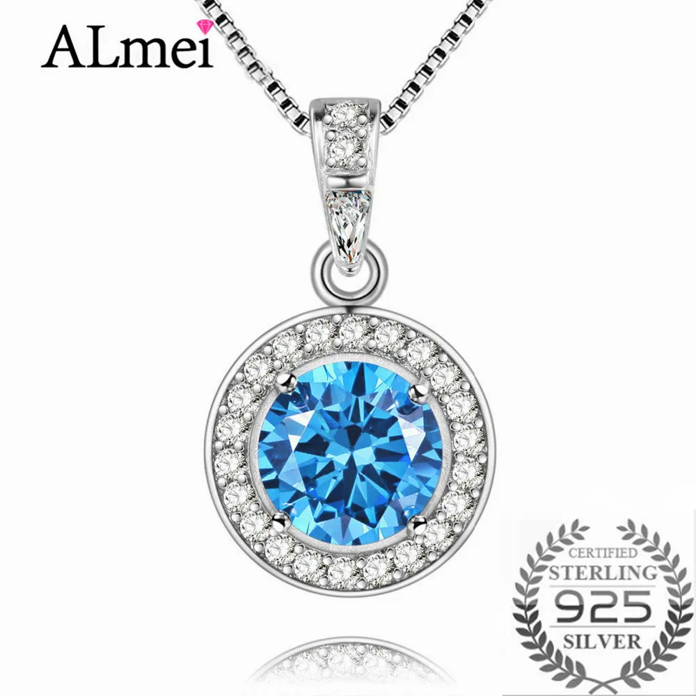 Женское колье с голубым топазом Almei ожерелье из серебра 925 пробы кулоном 18 дюймов