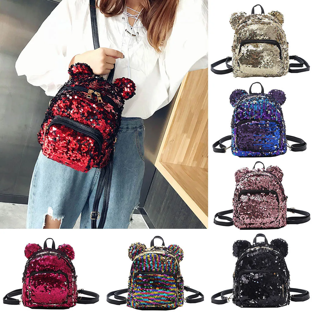 Модный рюкзак для женщин женский школьный с блестками сумка девушек