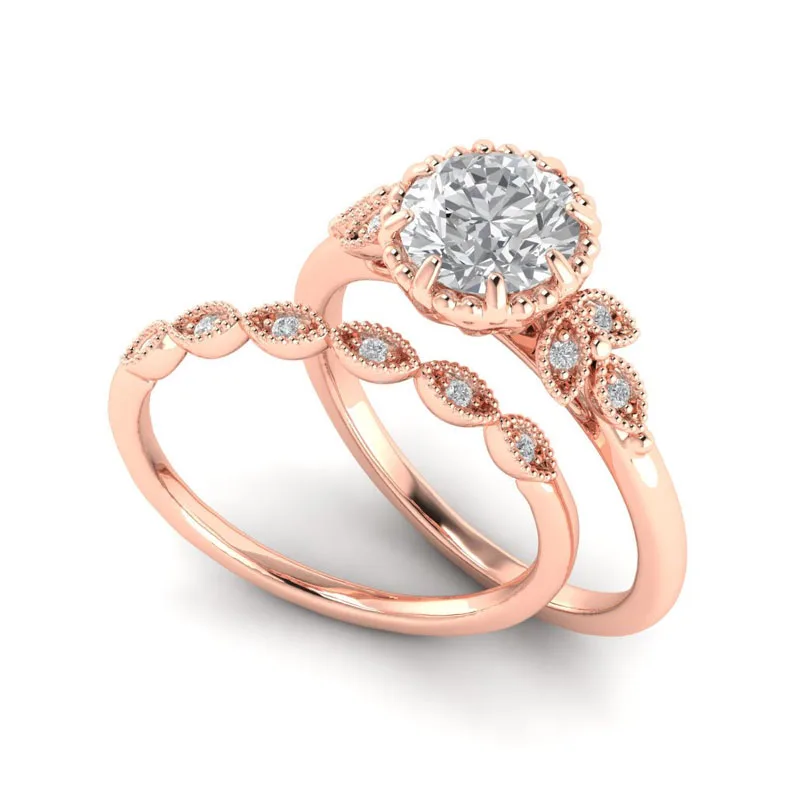 Мода Для женщин s розовое золото Promise Ring кубический цирконий Двойные Кольца Пара