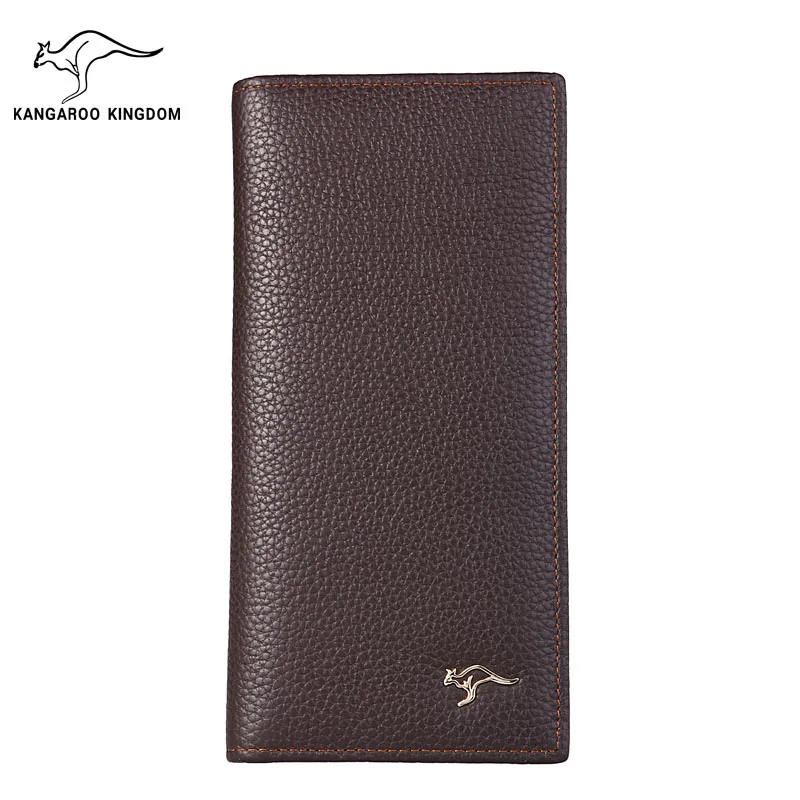 

KANGAROO KINGDOM fashion brand men wallets genuine leather long slim bifold wallet male card holder purse