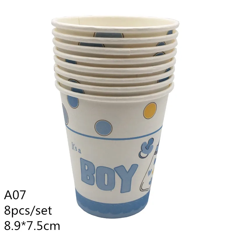 cup A09 Украшение для детского душа для маленьких мальчиков и девочек, бумажная тарелка на день рождения, чашка, столовая посуда, скатерть, вечерние принадлежности - Цвет: cup A09