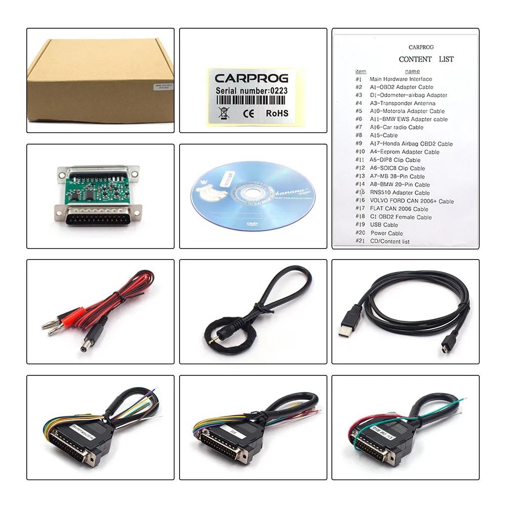 Новейший Carprog V10.93 V8.21 полный 21 адаптер для автомобиля Prog 10,93 8,21 ECU чип тюнинг онлайн ECU программист подушка безопасности инструмент сброса
