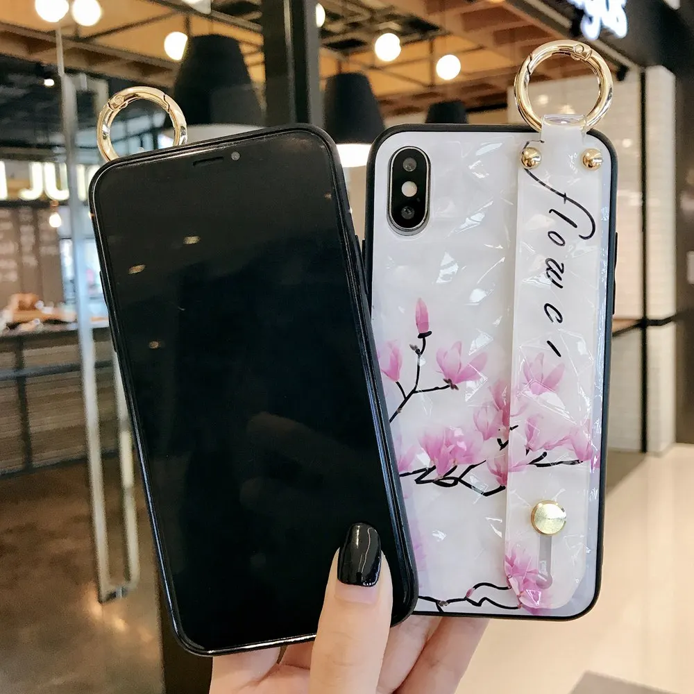 KISSCASE чехол для телефона с ремешком на запястье iPhone 7 X XS Max XR мягкий цветком 6 6S 8 Plus