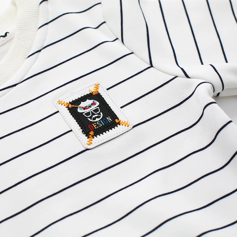 Зимняя флисовая детская футболка в полоску белая рубашка с длинными рукавами для