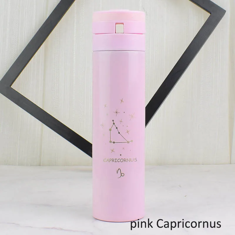 pink Capricornus Термос чашка портативная вакуумная колба чайная чашка термоса термоизолированная Двойная Стенка Созвездие 12 безстильный стальной отскакивающий чехол - Цвет: pink Capricornus