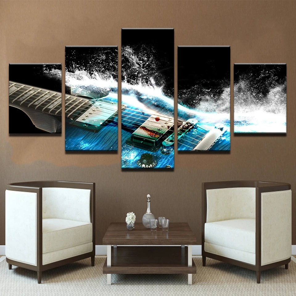 

Artryst Canvas Wall Art Pictures Home Decor Living Room 5 Pieces Abstract Blue Guitar Paintings Modular HD Prints Poster Frame