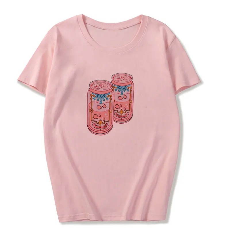 2033-pink Корейский стиль Kawaii клубника молоко мультфильм напитков печатных футболка Harajuku розовый девичье сердце Ulzzang Kpop женская уличная одежда - Цвет: 2033-pink