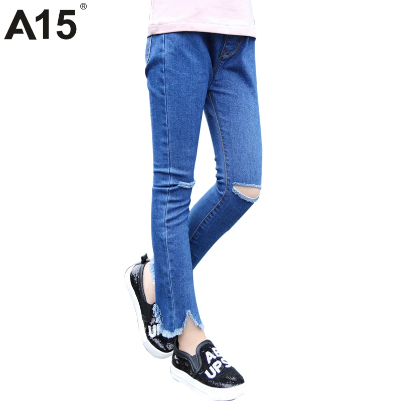 Обтягивающие рваные джинсы для девочек детские леггинсы штаны джинсовые 8 10 12 14