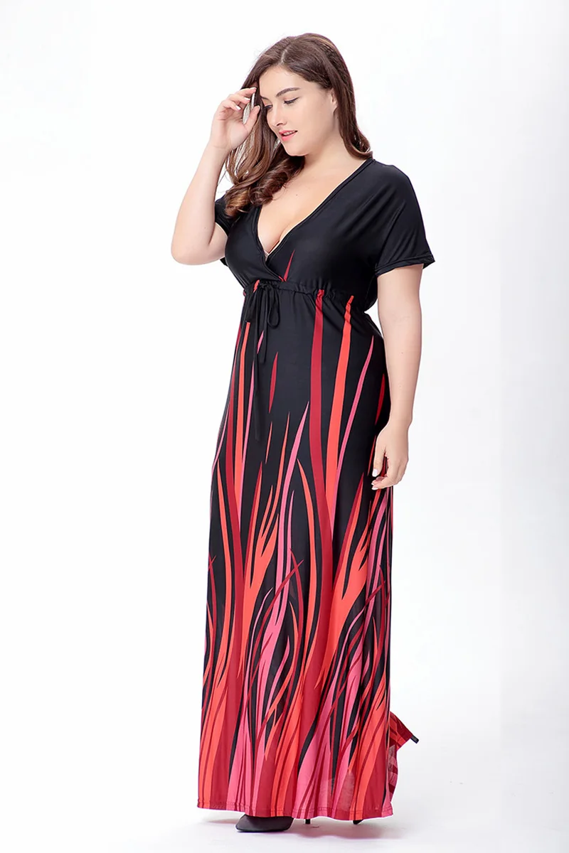 6XL женская летняя обувь Большие размеры DressesMaxi Элегантный Boho принт плюс размер