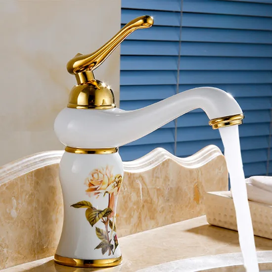 

Free shipping jade stone bathroom faucet with single handle bowlder faucet of top quality brass basin mixer taps