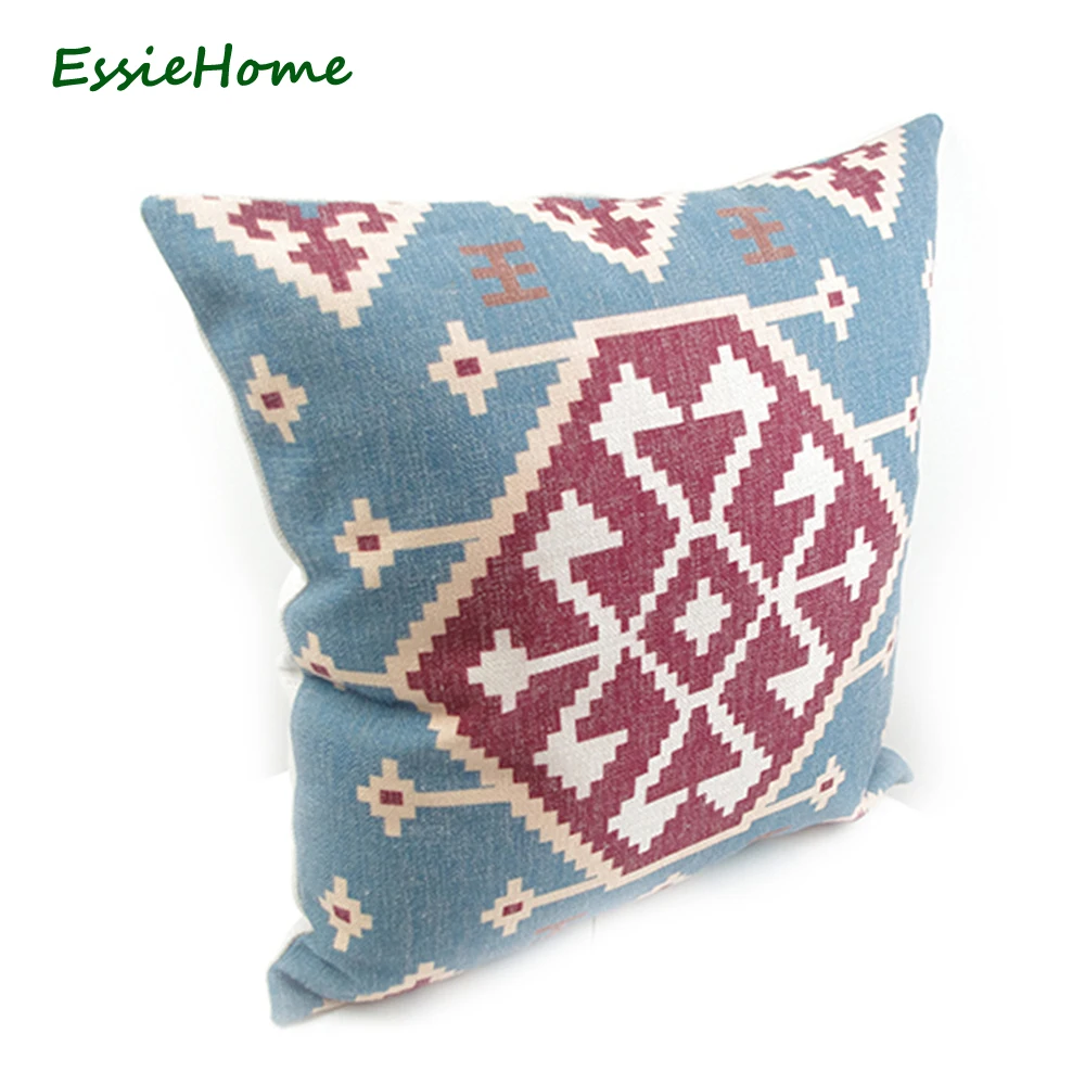 ESSIE HOME Blue Antique Cotton Linen Kilim Pattern Modern Decor Pillow Case Cushion Cover Throw Digital Print | Дом и сад