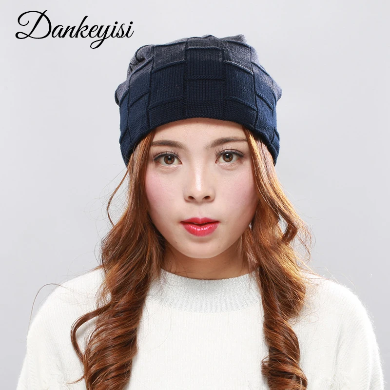 DANKEYISI зимняя шапка вязаная клетчатая женские шапки теплые Skullies шапочка шерстяная