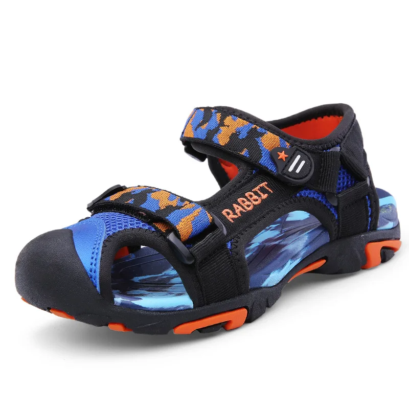 

ULKNN boys sandals summer children's Baotou beach sandals in the big kid's soft bottom non-slip children's sandals GREEN BLUE