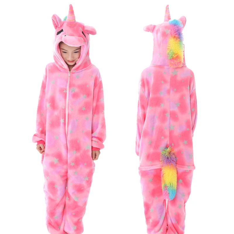 32 NEW Set kigurumi Kids Pyjamas Children Cartoon Pegasus Unicorn Pig Pajamas Winter Hooded Sleepwear Onesie Cute Christmas | Мать и