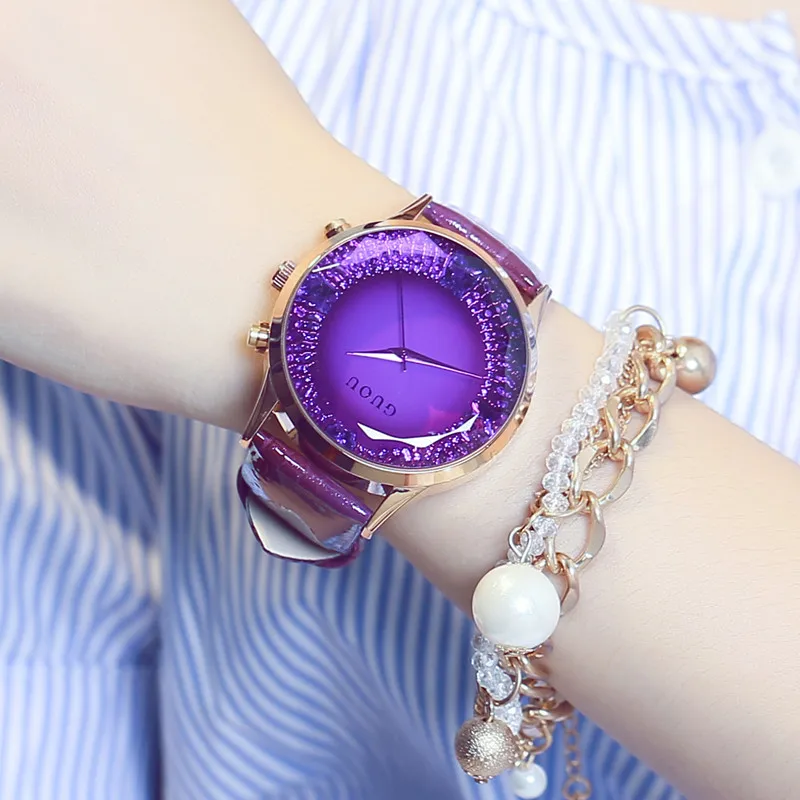 Модные Простые Роскошные Лидирующий бренд GUOU Кварцевые часы Женские с кожаным