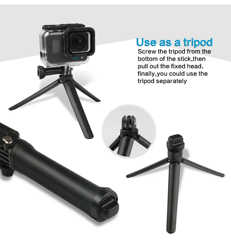 Для GoPro, монопод, складной, 3-полосный монопод, крепление для камеры, удлинитель, штатив, подставка для GoPro Hero 8, 7, 6, 5, 4, 3+ SJ4000