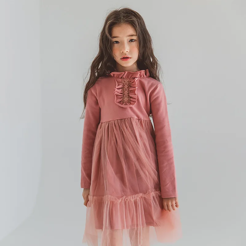 school mesh patchwork cotton baby girl 2018 autumn winter Christmas pink teenage kids dresses for girls long sleeves clothing | Детская