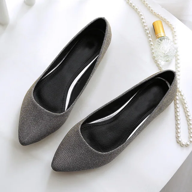gold grey BYEARE/Новинка года; Осенняя женская обувь; тонкие туфли на плоской подошве с закрытым носком и блестками; женские туфли с круглым носком; цвет золотистый, Серебристый; - Цвет: gold grey