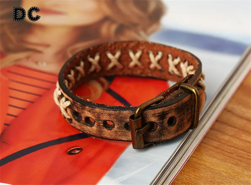 DC Винтаж чешские полые пояс кожаный шнур Дизайн Браслеты коса &quotx&quot Форма