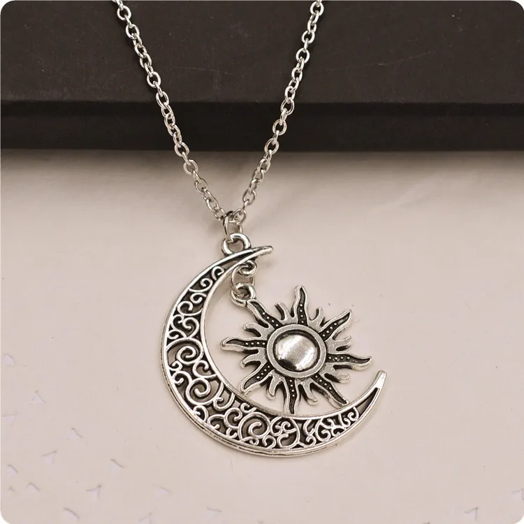 2PCS moon sun charm Antique silver Pendant necklace 50+5cm Chains Mrs Miss Jewelry accessories Hot sale mother day gift | Украшения и