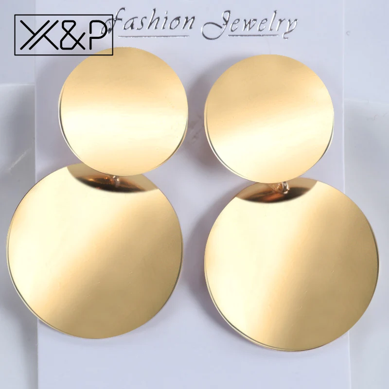 X & P заявление серьги 2018 Модные металлические для Для женщин Круглый Золотой