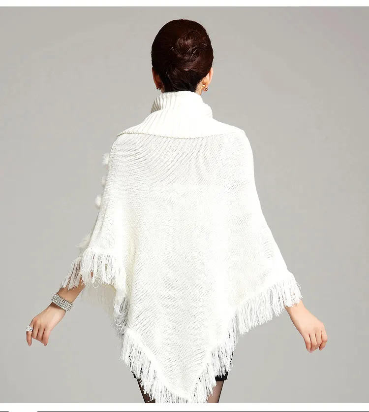 

Autumn winter new turtleneck tassel knitted sweater fur poncho women casual fashion sweaters and pullovers trendy sweater
