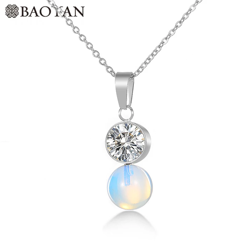 BAOYAN Элегантный Золотой Серебряный Chian 8 цветов круглая Хрустальная жемчужная подвеска женское ожерелье из нержавеющей стали ювелирный набор для женщин - Окраска металла: SILVER-BLUE WHITE