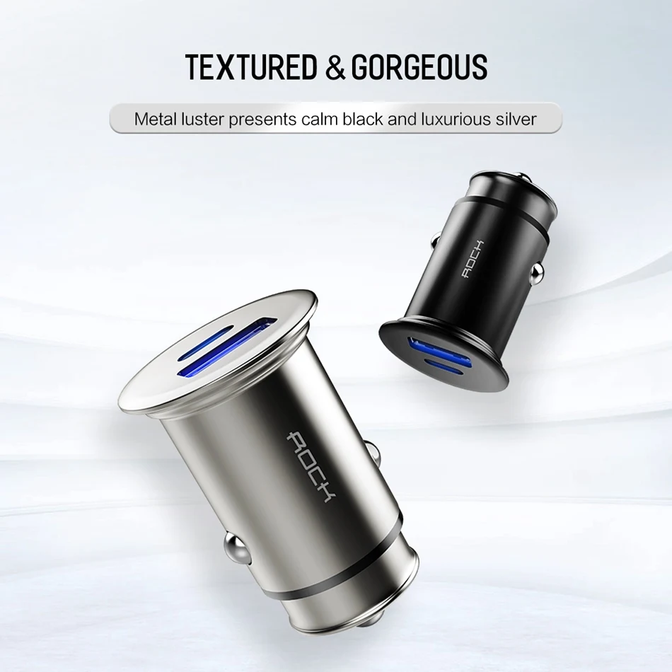 QC+ PD SCP VOOC Quick Charge ROCK 4 в 1 30 Вт автомобильное зарядное устройство металлическое мини быстрое двойное автомобильное usb-устройство для зарядки телефона для Qualcomm 4,0/3,0/2,0