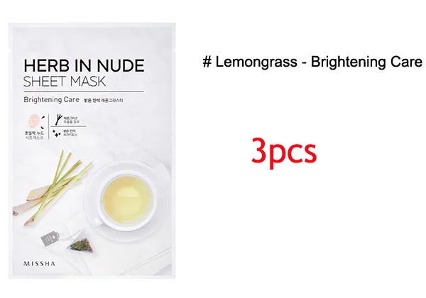 MISSHA Herb In Nude Sheet Mask 3 шт. Корейская маска для лица Уход за кожей маска для лица увлажняющая сужающая поры лечение от прыщей, отбеливание - Цвет: Lemongrass     3pcs