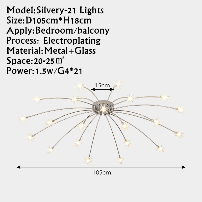 Silvery-21 lights TRAZOS Nordic золото/черный/серебристый светодиодный потолочный светильник s 12/15/21 светильник s Ледяной цветок Стекло потолочный светильник современный Гостиная потолочный светильник - Цвет корпуса: Silvery-21 lights