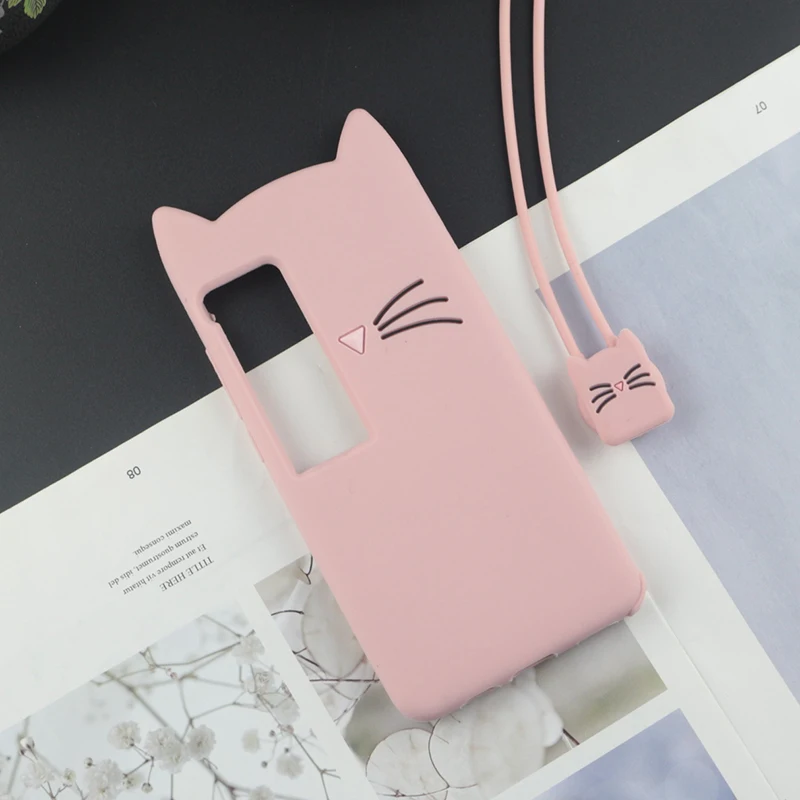 Милый силиконовый чехол с 3D рисунком для Meizu Pro 7, чехол s, Япония, блестящая борода, кошка, кошечка с милыми ушками, чехол для телефона Meizu Pro 7 Plus - Цвет: HuxuPink With Rope