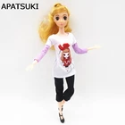1 комплект, аксессуары для кукол, белая окрашенная фиолетовая Лоскутная футболка и черные короткие штаны, одежда для кукольного домика Барби, игрушки для девочек